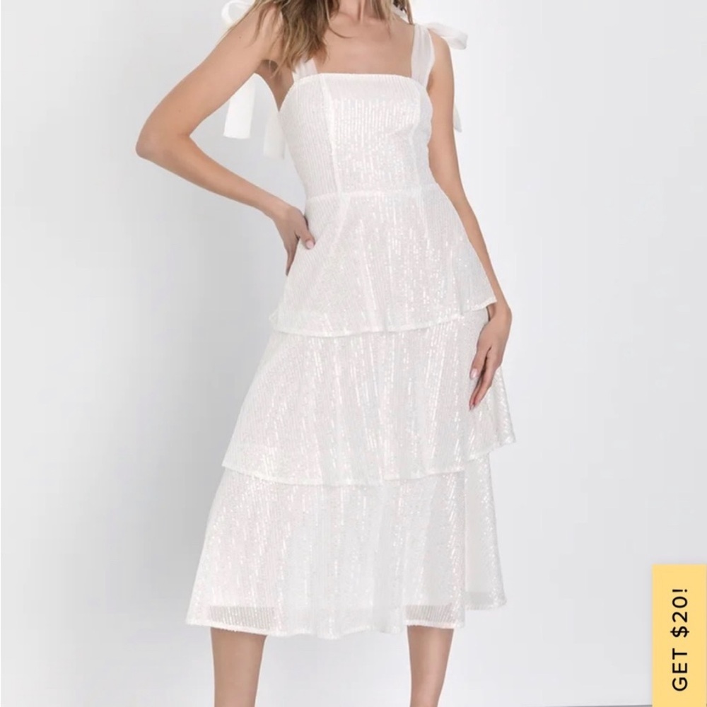 Lulu’s Sparkling Charm tiered midi dress